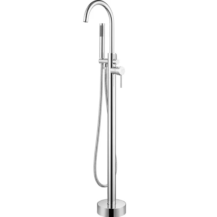 Freestanding bath mixer - including hand shower - stainless steel