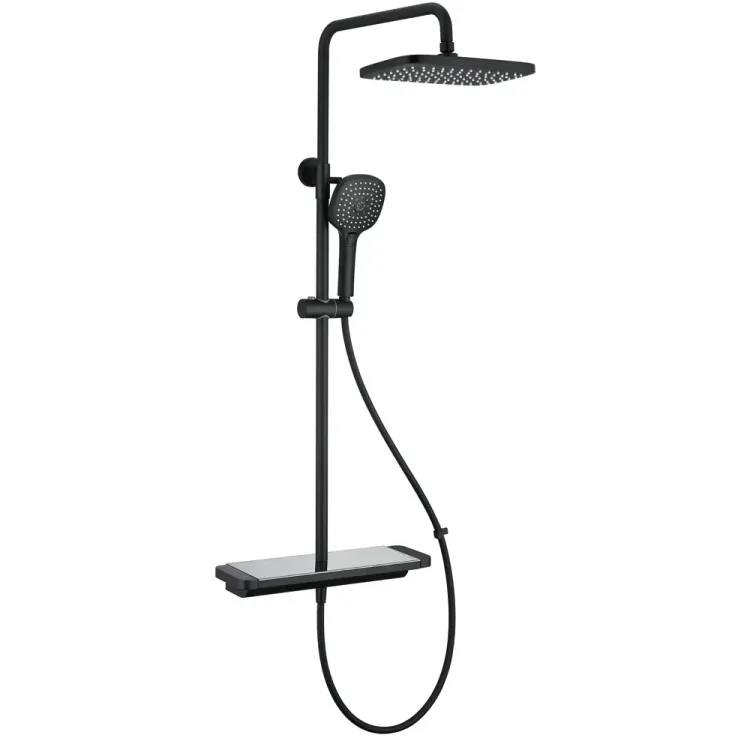 Rain shower set matt black with shelf - thermostatic surface-mounted - QMIX902