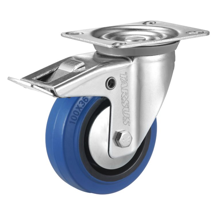 Swivel castor with brake 80 mm rubber blue - TARSUS