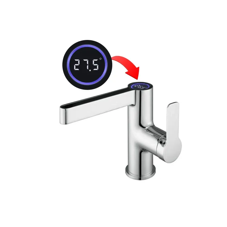 Washbasin tap with display chrome WAHLBACH QMIX300