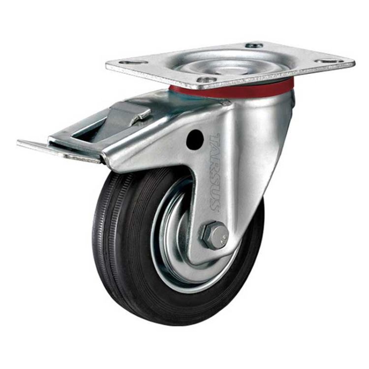 Swivel castor with brake 75 mm black rubber TARSUS