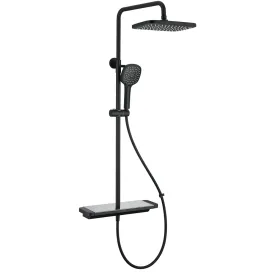 Rain shower set matt black with shelf - thermostatic surface-mounted - QMIX902