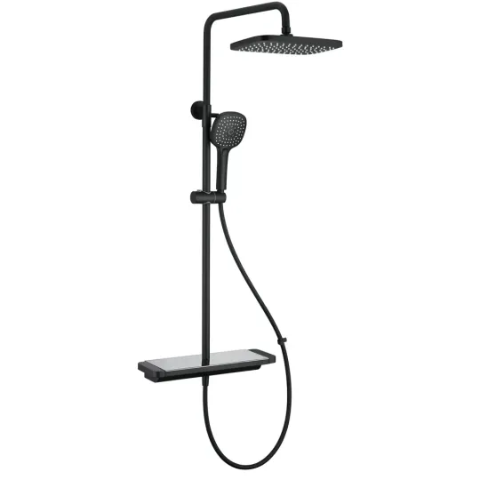 Rain shower set matt black with shelf - thermostatic surface-mounted - QMIX902