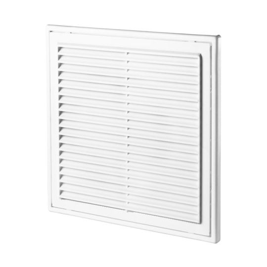 Plastic fixed louvre vent with insect screen 204x204 mm white