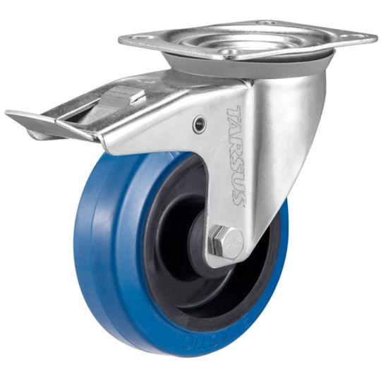 Swivel castor with brake 160 mm rubber blue - TARSUS