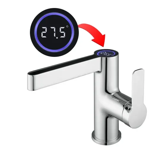 Washbasin tap with display chrome WAHLBACH QMIX300