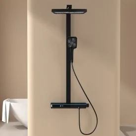 Rain shower set matt black - thermostatic digital LED - QMIX905