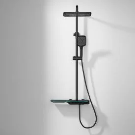Rain shower set matt black - thermostatic digital LED - QMIX907