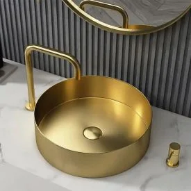 Golden wash basin round 40 cm brushed stainless steel - Wahlbach