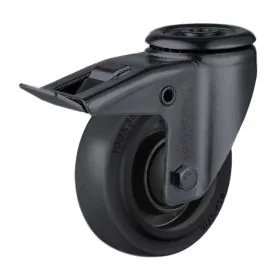 Lenkrolle Ø125 mm mit Bolzenloch und Bremse TPR Schwarz - TARSUS