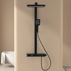 Rain shower set matt black - thermostatic digital LED - QMIX905