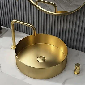 Golden wash basin round 40 cm brushed stainless steel - Wahlbach